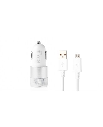 2-in-1 2-Port USB Car Charger + Micro-USB to USB 2.0 Charging Cable